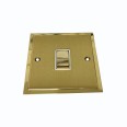 1 Gang 2 Way 10A Rocker Switch in Satin Brass with Polished Brass Edge and Rocker and White Trim, Elite Stepped Flat Plate