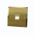 1 Gang Intermediate 10A Rocker Switch in Satin Brass with Polished Brass Edge and Rocker and White Trim, Elite Stepped Flat Plate