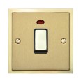 1 Gang 20A Double Pole Switch with Neon in Satin Brass with Polished Brass Edge and Rocker and Black Trim, Elite Stepped Flat Plate
