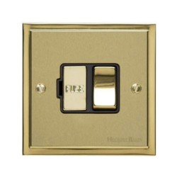 13A Switched Fused Spur in Satin Brass Plate with Polished Brass Edge and Rocker and Black Trim, Elite Stepped Flat Plate