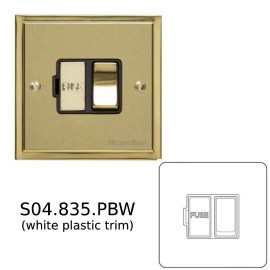 1 Gang 13A Switched Fused Spur Satin Brass Elite Stepped Plate / Polished Brass Edge White Trim