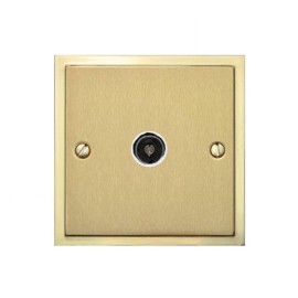 1 Gang Non-Isolated TV Coaxial Socket in Satin Brass Plate with Polished Brass Edge and White Trim, Elite Stepped Flat Plate
