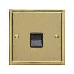 1 Gang Secondary Line Telephone Socket in Satin Brass Plate with Polished Brass Edge and Black Trim, Elite Stepped Flat Plate