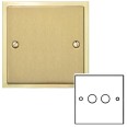 2 Gang 2 Way Trailing Edge LED Dimmer 10-120W in Satin Brass Plate with Polished Brass Edge and Dimmer Knobs, Elite Stepped Flat Plate