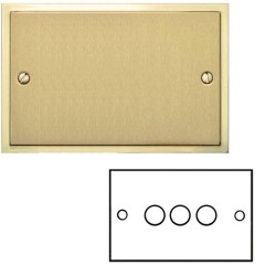 3 Gang 2 Way Trailing Edge LED Dimmer 10-120W in Satin Brass Plate with Polished Brass Edge and Dimmer Knobs, Elite Stepped Flat Plate
