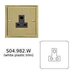 1 Gang 5A 3 Round Pin Socket Unswitched in Satin Brass Plate with Polished Brass Edge and White Trim, Elite Stepped Flat Plate