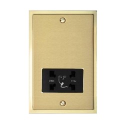 Shaver Socket Dual Output Voltage 110/240V in Satin Brass Plate with Polished Brass Edge and Black Trim, Elite Stepped Flat Plate