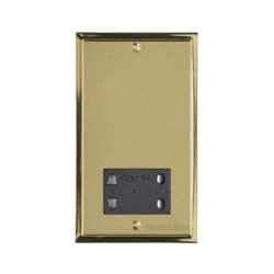 Shaver Socket Dual Output Voltage 110/240V in Satin Brass Plate with Polished Brass Edge and Black Trim, Elite Stepped Flat Plate