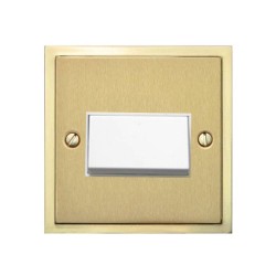 6A Triple Pole Fan Isolating Switch in Satin Brass Plate with Polished Brass Edge and White Rocker and Trim, Elite Stepped Flat Plate