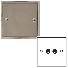 2 Gang 2 Way 20A Dolly Switch in Satin Nickel Elite Stepped Flat Plate with Polished Nickel Edge and Dolly