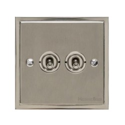 2 Gang 2 Way 20A Dolly Switch in Satin Nickel Elite Stepped Flat Plate with Polished Nickel Edge and Dolly