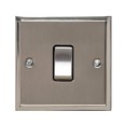 1 Gang 2 Way 10A Rocker Switch in Satin Nickel with Polished Nickel Edge and Rocker and Black Trim, Elite Stepped Flat Plate