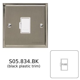 13A Unswitched Fused Spur in Satin Nickel with Polished Nickel Edge and Rocker and Black Trim, Elite Stepped Flat Plate
