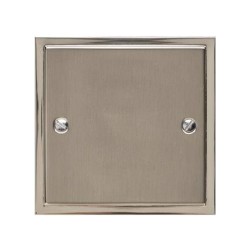 1 Gang Single Section Blank Plate in Satin Nickel Plate with Polished Nickel Edge, Elite Stepped Flat Plate