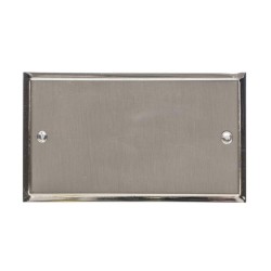 2 Gang Double Section Blank Plate in Satin Nickel Plate with Polished Nickel Edge, Elite Stepped Flat Plate