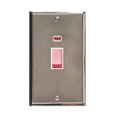 45A Red Rocker Cooker Switch with Neon (Twin Plate) in Satin Nickel Plate with Polished Nickel Edge and White Trim, Elite Stepped Flat Plate
