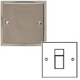 1 Gang RJ45 Data Socket in Satin Nickel Plate with Polished Nickel Edge and White Trim, Elite Stepped Flat Plate