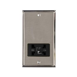 Shaver Socket Dual Output Voltage 110/240V in Satin Nickel Plate with Polished Nickel Edge and Black Trim, Elite Stepped Flat Plate