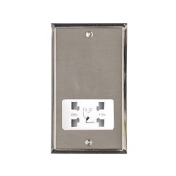 Shaver Socket Dual Output Voltage 110/240V in Satin Nickel Plate with Polished Nickel Edge and White Trim, Elite Stepped Flat Plate