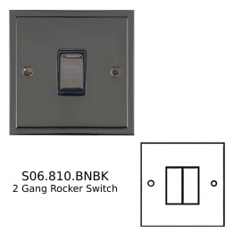 2 Gang 2 Way 10A Rocker Switch Elite Black Nickel Stepped Plate and Switch with Black Trim