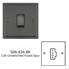13A Unswitched Fused Spur Black Nickel Elite Stepped Plate with Black Trim