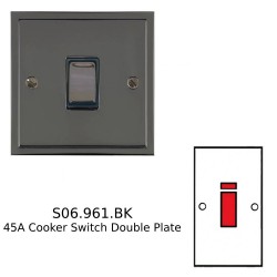45A Red Rocker Cooker Switch with Neon on a Twin Plate Black Nickel Elite Stepped Plate with Black Trim