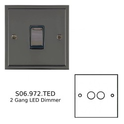 2 Gang 2 Way Trailing Edge LED Dimmer 10-120W in Polished Black Nickel, Elite Stepped Flat Plate