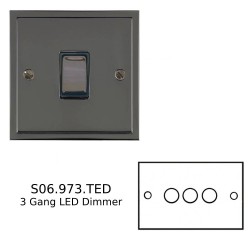 3 Gang 2 Way Trailing Edge LED Dimmer 10-120W in Polished Black Nickel, Elite Stepped Flat Plate