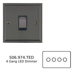 4 Gang 2 Way Trailing Edge LED Dimmer 10-120W in Polished Black Nickel, Elite Stepped Flat Plate