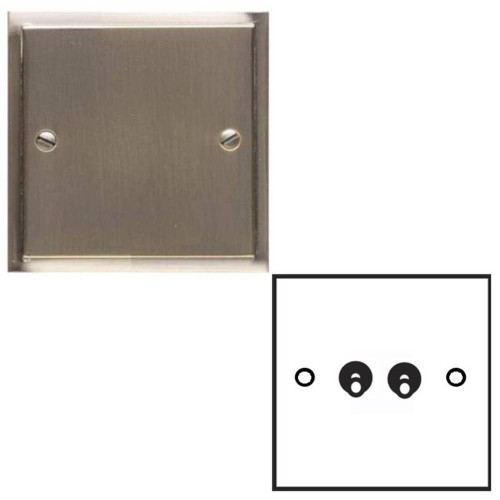 2 Gang 2 Way 20A Dolly Switch in Antique Brass Plate and Toggle Switches, Elite Stepped Flat Plate
