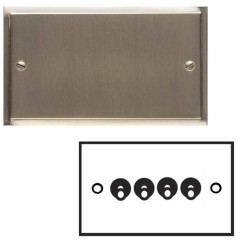 4 Gang 2 Way 20A Dolly Switch in Antique Brass Plate and Toggle Switches, Elite Stepped Flat Plate