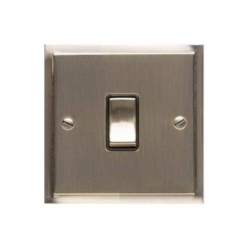 1 Gang 20A Double Pole Switch in Antique Brass and Black Trim Elite Stepped Flat Plate