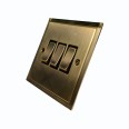 3 Gang 2 Way 10A Rocker Switch in Antique Brass and Black Trim Elite Stepped Flat Plate