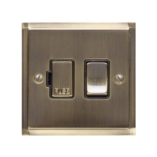 13A Unswitched Fused Spur in Antique Brass with Black Trim Elite Stepped Flat Plate
