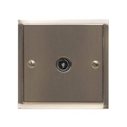 1 Gang Non-Isolated TV Coaxial Socket in Antique Brass with Black Trim Elite Stepped Flat Plate