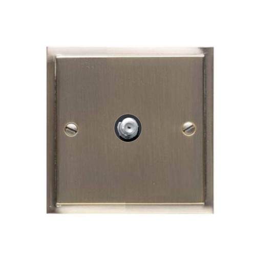1 Gang Satellite Socket in Antique Brass with Black Plastic Trim Elite Stepped Flat Plate