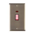 45A Red Rocker Cooker Switch with Neon (Twin Plate) in Antique Brass with Black Trim Elite Stepped Flat Plate