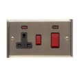 45A Cooker Unit with 13A Switched Socket and Neon in Antique Brass with Black Trim Elite Stepped Flat Plate