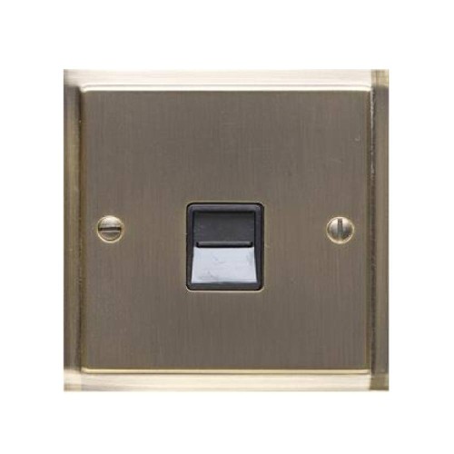 1 Gang Master Line Telephone Socket in Antique Brass with Black Trim Elite Stepped Flat Plate