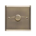 1 Gang 2 Way Trailing Edge LED Dimmer 10-120W in Antique Brass Plate and Knob, Elite Stepped Flat Plate