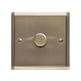 1 Gang 2 Way Push On/Off Dimmer 400W in Antique Brass Elite Stepped Plate
