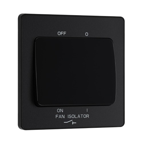 BG Evolve PCDMB15B 10A 3 Pole Fan Isolator Switch Matt Black Plastic Screwless Plate with Black Insert