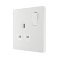 BG Evolve PCDCL21W 1 Gang 13A Switched Socket Outlet Pearlescent White Plastic Screwless Plate with White Insert