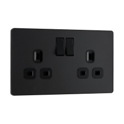 BG Evolve PCDCL22W 2 Gang 13A Switched Socket Outlet Matt Black Plastic Screwless Plate with Black Insert