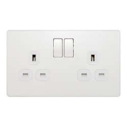 BG Evolve PCDCL22W 2 Gang 13A Switched Socket Outlet Pearlescent White Plastic Screwless Plate with White Insert