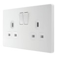 BG Evolve PCDCL22W 2 Gang 13A Switched Socket Outlet Pearlescent White Plastic Screwless Plate with White Insert