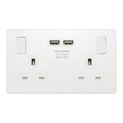BG Evolve PCDCL22U3W 2 Gang 13A Switched Socket with 2x USB-A 3.1A 5V 15.5W Charger Socket Pearlescent White Plastic Screwless Plate
