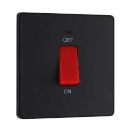 BG Evolve PCDMB74B 45A DP Red Cooker Switch with LED Indicator Single Plate in Matt Black Plate