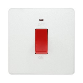 BG Evolve PCDCL74W 45A DP Red Cooker Switch with LED Indicator Single Plate in Pearlescent White Plate