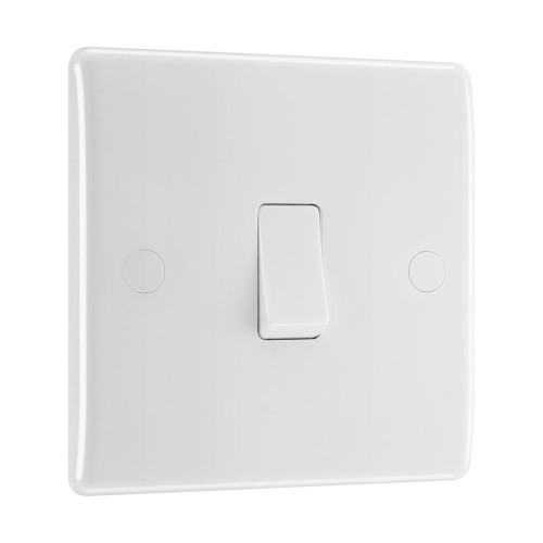 1 Gang 1 Way 20A 16AX Single Switch in White Moulded with Rounded Edge BG Nexus 811
